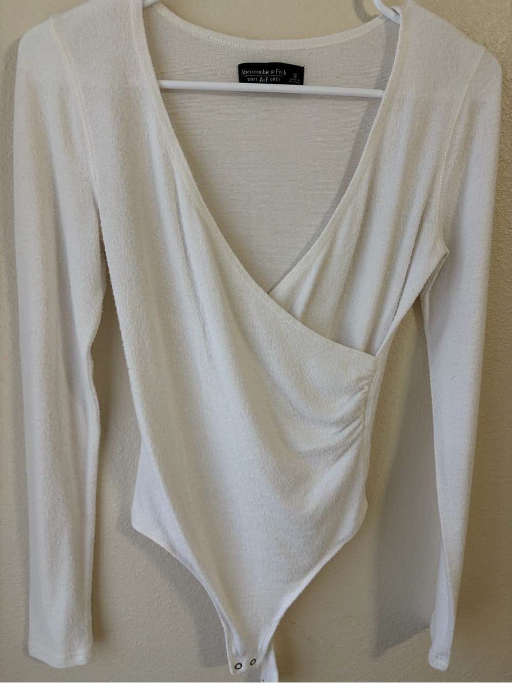 Abercrombie & Fitch Cream Wrap-Front Long Sleeve Bodysuit